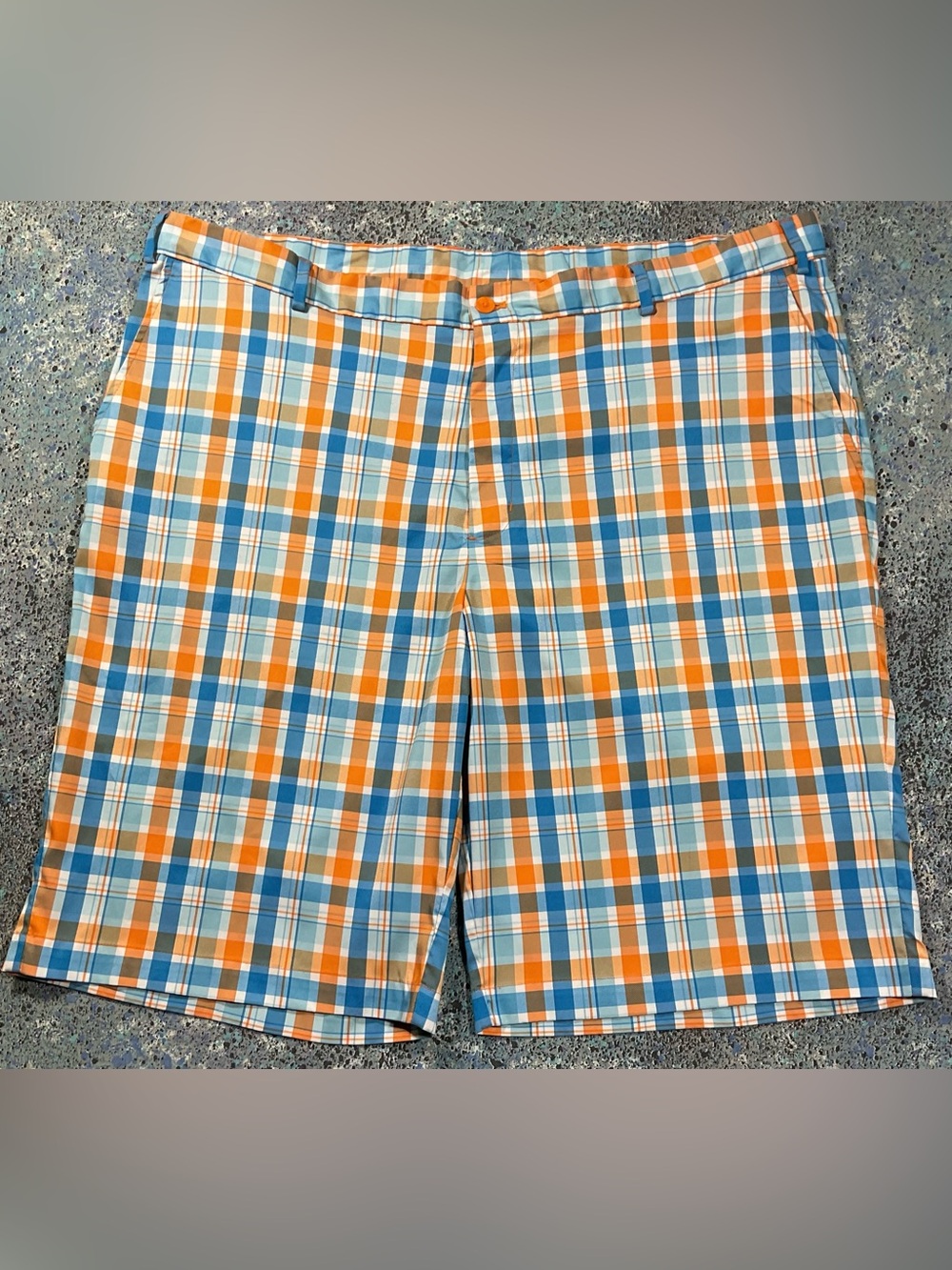 Slazenger Orange Blue Plaid Men's Flat Front Shorts